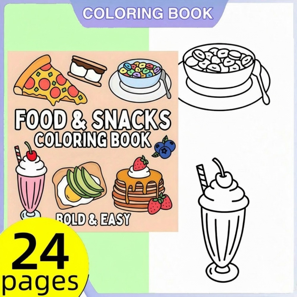 Food Snacks Coloring Book - Voedsel en snacks Kleurboek Bold Easy
