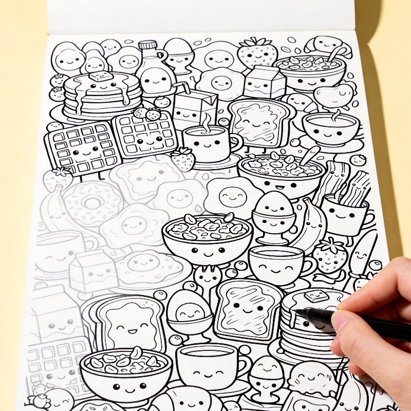 Food Y Snacks Coloring Book - Een handgetekend kleurboek voor volwassenen, decompressie